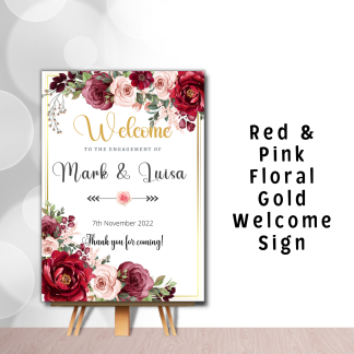 Red Pink Floral Welcome Sign